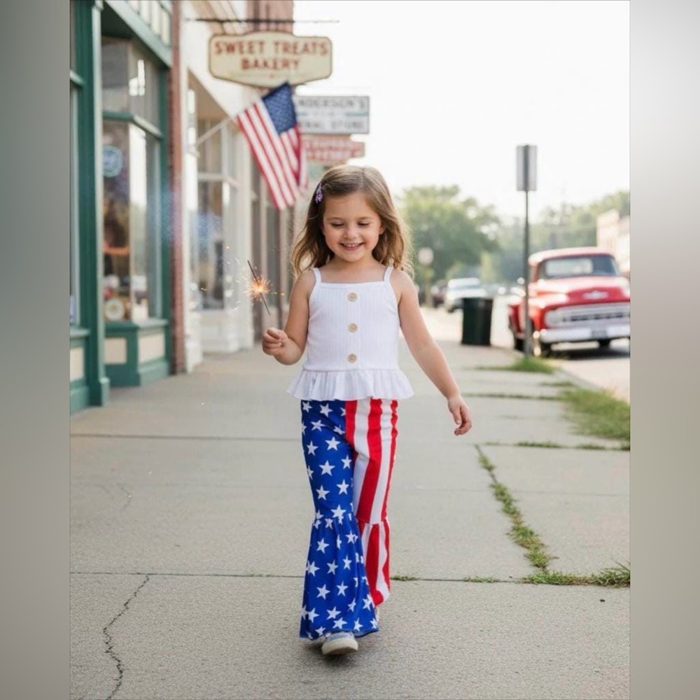 Girls Patriotic Bell Bottom Set | 4th of July Star Outfit